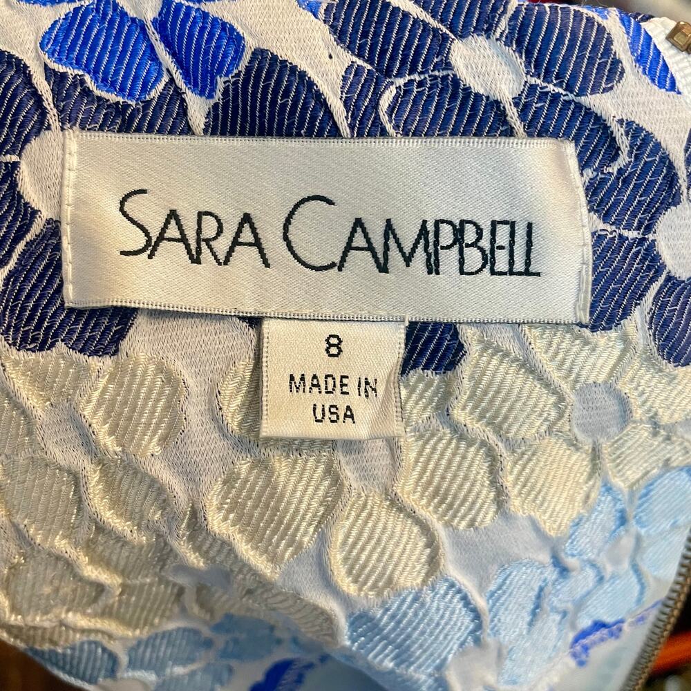 Sara Campbell Sleeveless Sheath Dress Blue Floral Textured Size 8 Boutique Y2K - Picture 8 of 12